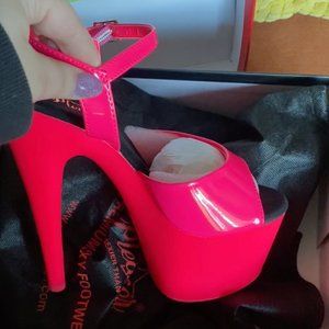 pleaser - 7" heel neon hot pink ankle strap - size 7